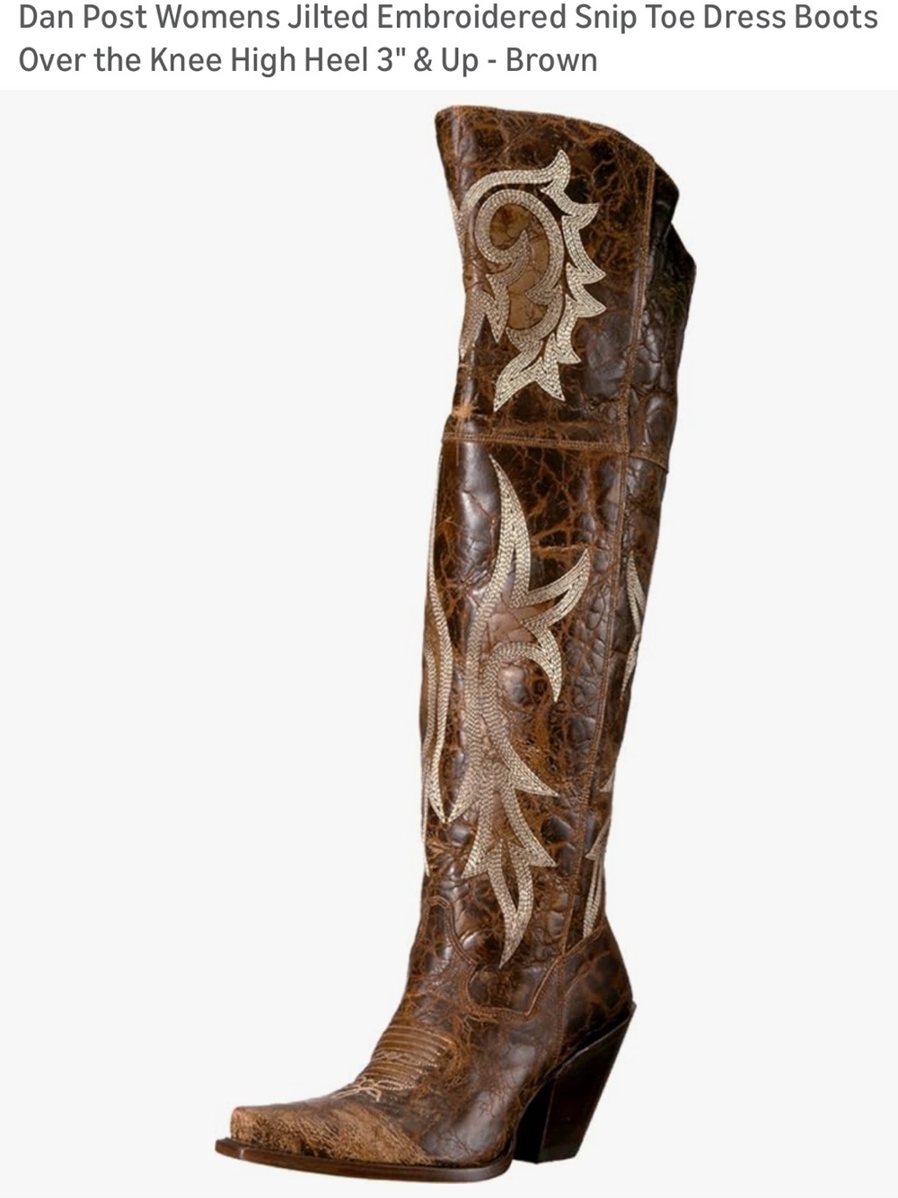 Dan Post Brown Over-the-Knee Embroidered Western Dress Boot